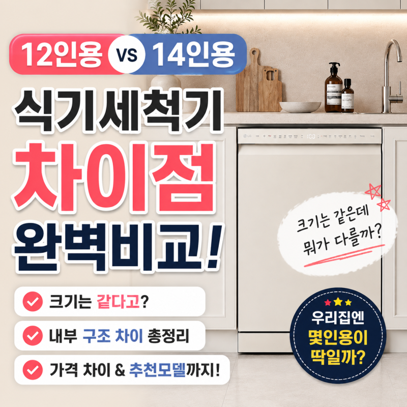 LG 식기세척기 12인용 14인용 차이, 크기는 같은데 뭐가 다를까?
