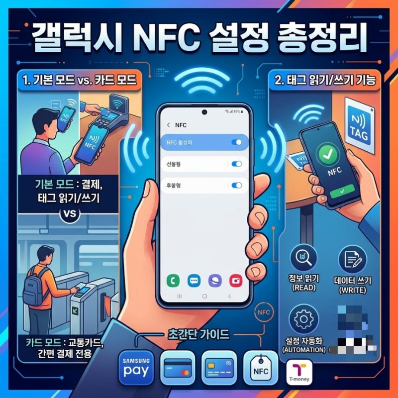 갤럭시 nfc 설정 방법 기본모드 카드모드 태그 읽기 쓰기 차이 총정리