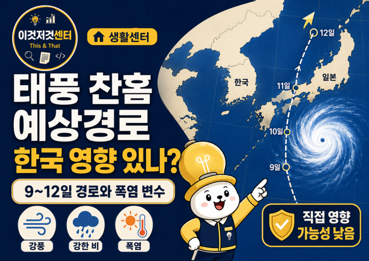 <b>태풍 찬홈 예상경로</b>, 한국 영향 있나? 9~12일 <b>경로</b>와 폭염 변수