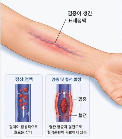 수액 맞은 후 주사 맞은 부위가 간지럽고 아파요. 표재성 혈전정맥염