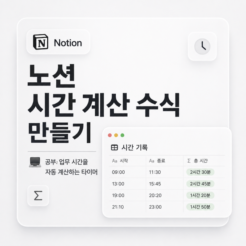 노션 시간 계산 수식 | 시작·종료 시간 입력으로 자동 계산하기