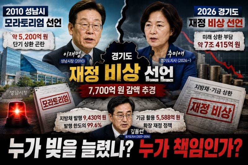 2026년 8월 경기도지사 추미대 ‘재정 비상’ 선언, 이재명·김동연 재정운영이 각각 어떤 영....