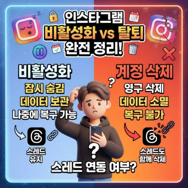 인스타그램 비활성화 계정 삭제 차이 및 스레드 연동 여부 총정리