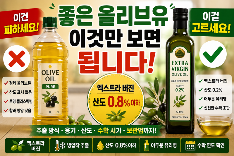 좋은 올리브유 고르는 법 ! 엑스트라버진 산도·보관법까지 총정리