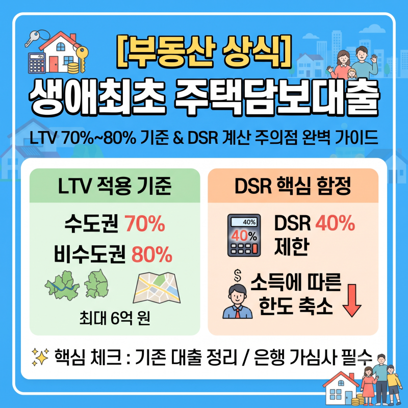 [부동산 상식] 생애최초 주택담보대출 LTV 70%~80% 기준과 DSR 계산 시 주의할 점 완벽 가이드