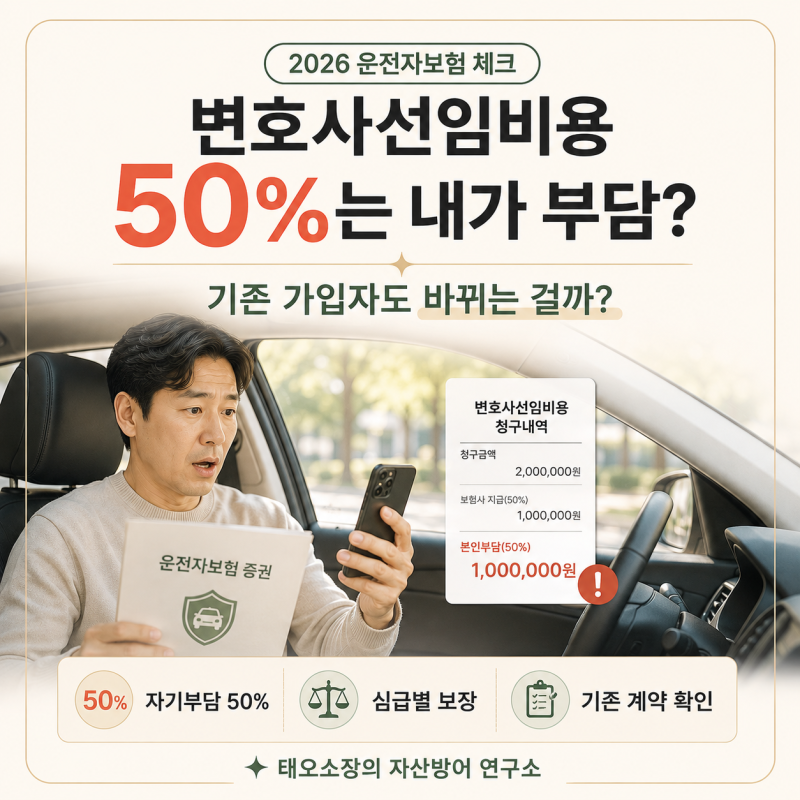 2026 운전자보험 개정안 총정리, 변호사선임비용 자부담이 50%?