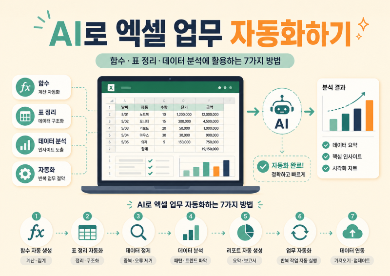 AI로 엑셀 업무 자동화하기,함수·표 정리·데이터 분석에 활용하는 7가지 방법