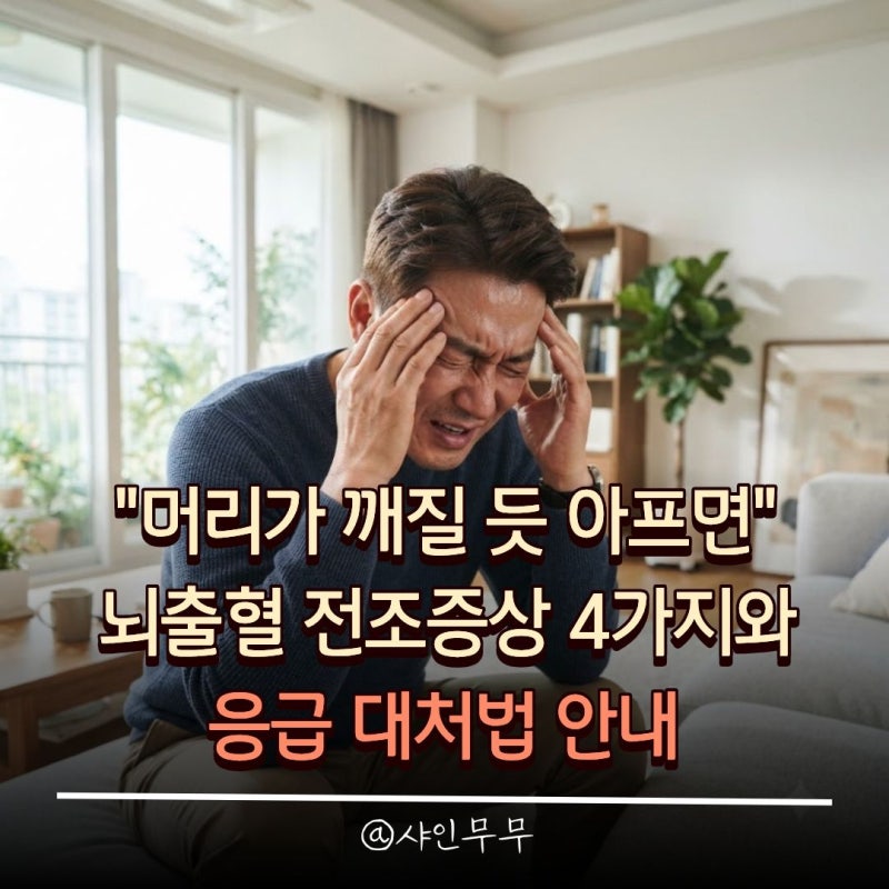"머리가 깨질 듯 아프면" 뇌출혈 전조증상 4가지와 응급 대처법 안내