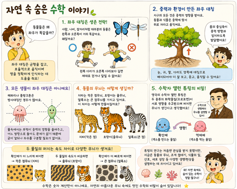 동물은 왜 좌우 대칭일까? 치타 점무늬와 호랑이 줄무늬에 숨은 수학