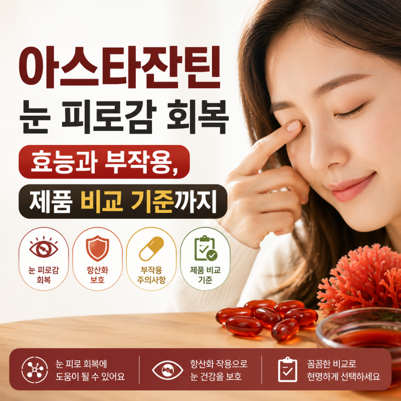 아스타잔틴 눈 피로감 회복 효능과 부작용, 제품 비교 기준까지