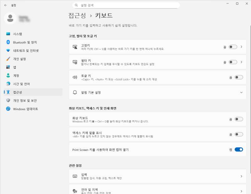 윈도우11 PrtScn 키 캡처 도구 설정 방법 (프린트스크린 단축키 변경)