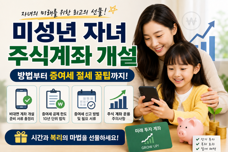 미성년 자녀 주식 계좌 비대면 개설 방법 필수 서류 및 증여세 절세 팁