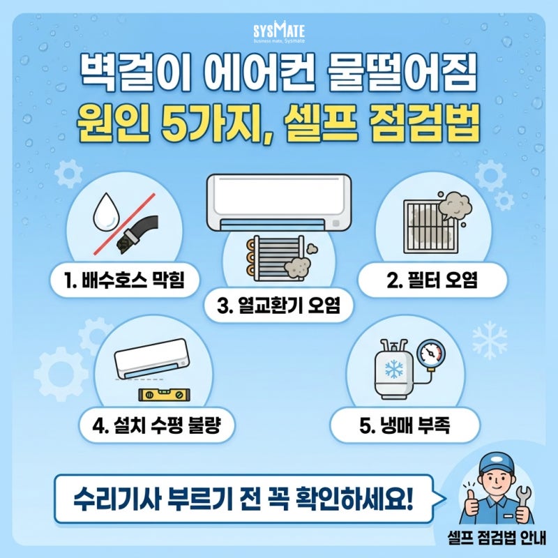 벽걸이 에어컨 물떨어짐 원인 5가지, 셀프 점검법