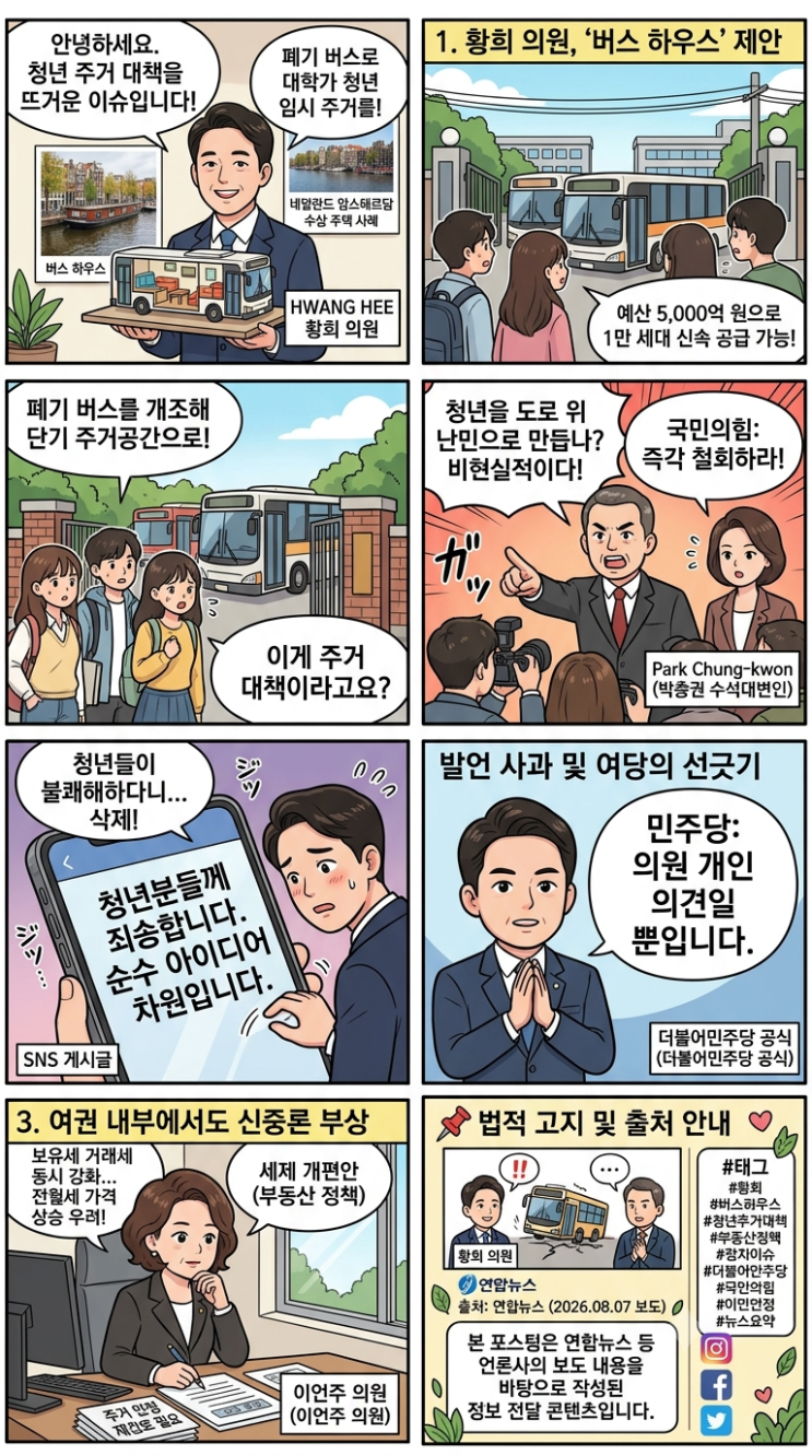 [이슈] <b>황희</b> 의원 '<b>버스 하우스</b>' 제안에 정치권·청년층 파장… 여당 ....