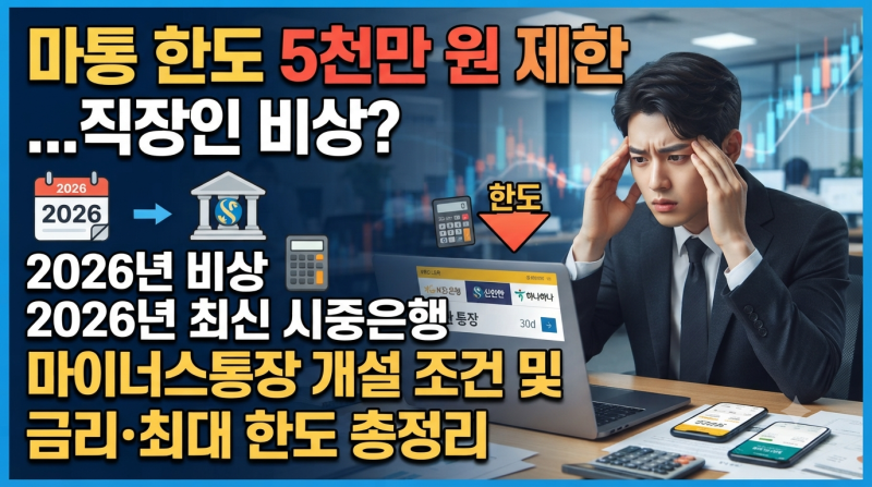 "마통 한도 5천만 원 제한...직장인 비상?" 2026년 최신 시중은행 마이너스통장 개설 조건 및 금....