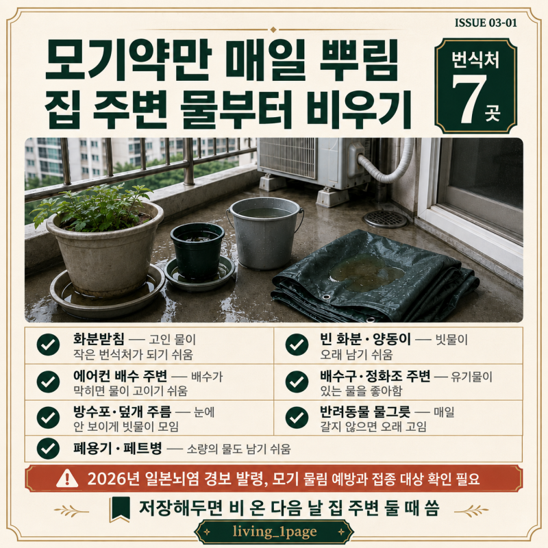 집안 모기 퇴치법, 비 온 뒤 모기 유충 생기는 고인물 7곳