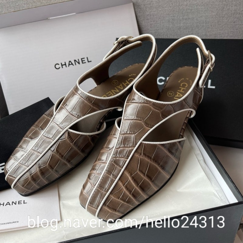 검수)CHANEL Croc-Embossed Leather Slingback Flats (샤넬 크로커 엠보싱 레더 슬링백 플랫)