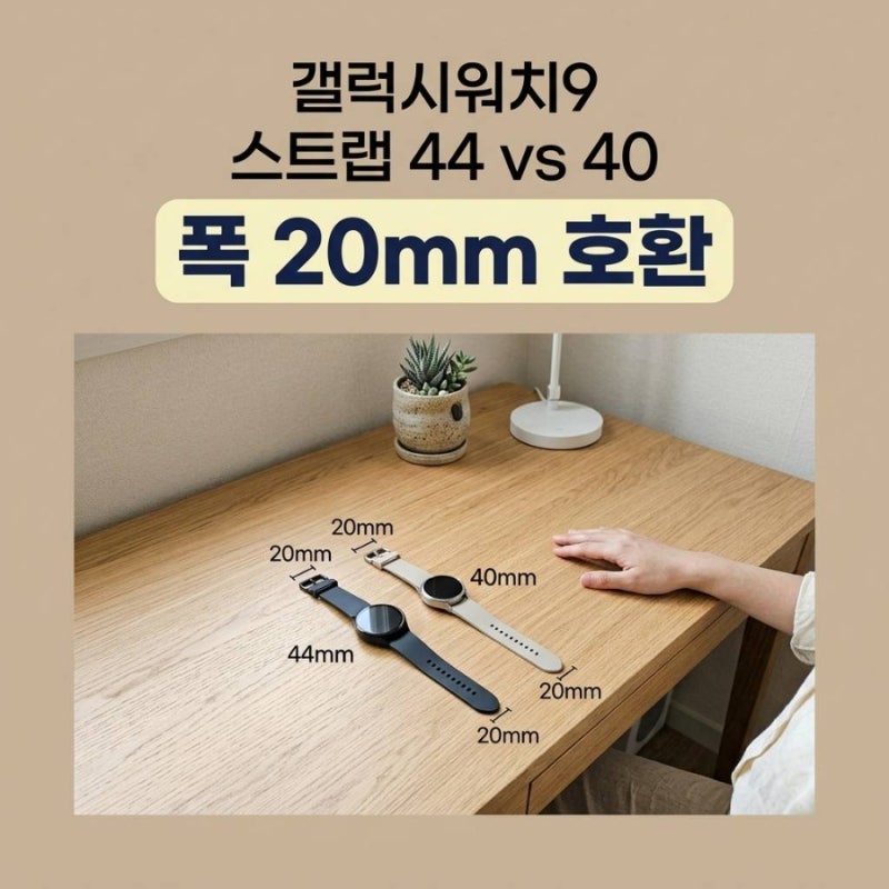 갤럭시워치9 스트랩 44mm 40mm 비교, 폭은 같고 길이만 다르다