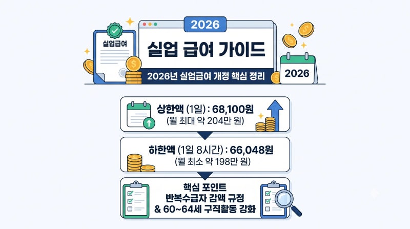 2026년 실업급여 개정 총정리! 상한액·하한액 기준, 자격조건, 반복수급 감액 & 퇴사 후 건보....