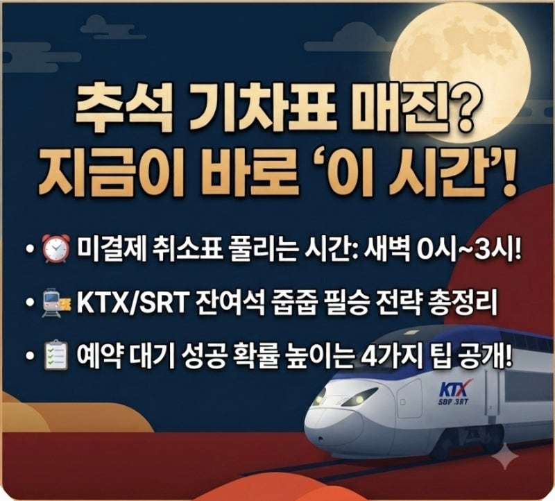 어서와~2026 추석 기차표 취소표 풀리는 시간과 KTX SRT 예매 성공 팁