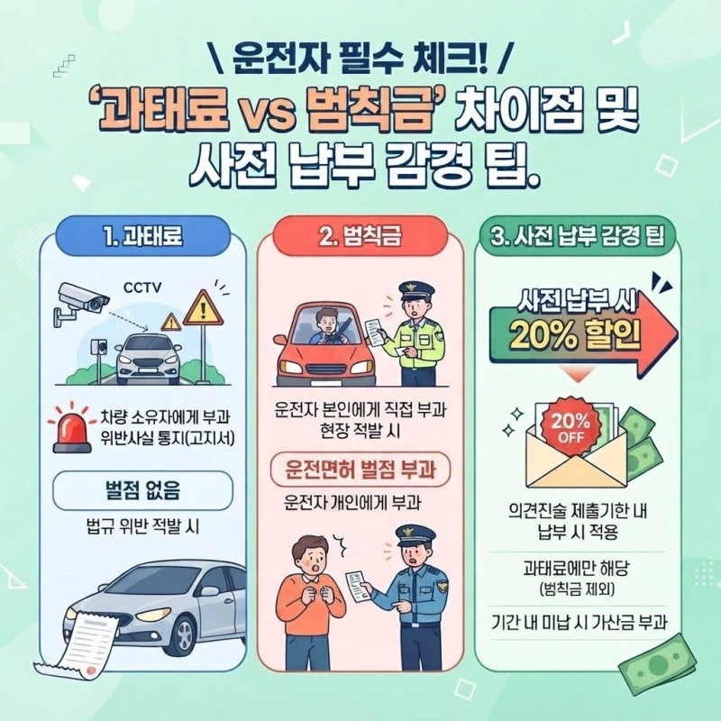 49. 운전자 90%가 헷갈리는 '과태료 vs 범칙금' 차이! 벌점 피하고 20% 할인받는 감경 꿀팁