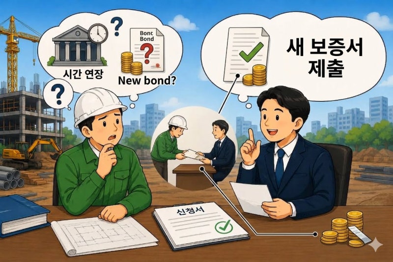 공사기간이 늘어났다면, 계약보증금도 다시 내야 해?