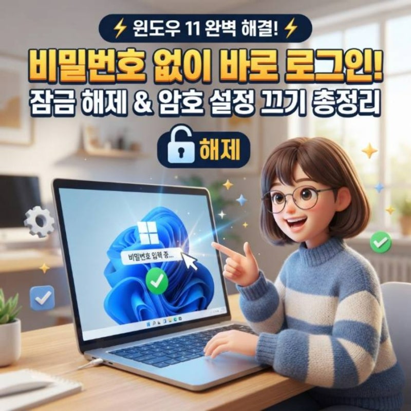 윈도우11 컴퓨터 비밀번호 잠금 해제 방법과 로그인 암호 설정 끄기 총정리