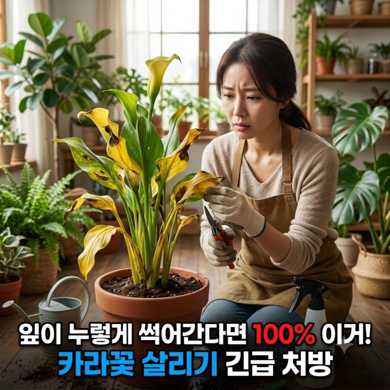 "잎이 누렇게 썩어간다면 100% 이겁니다" 카라꽃 살리는 긴급 응급 처방