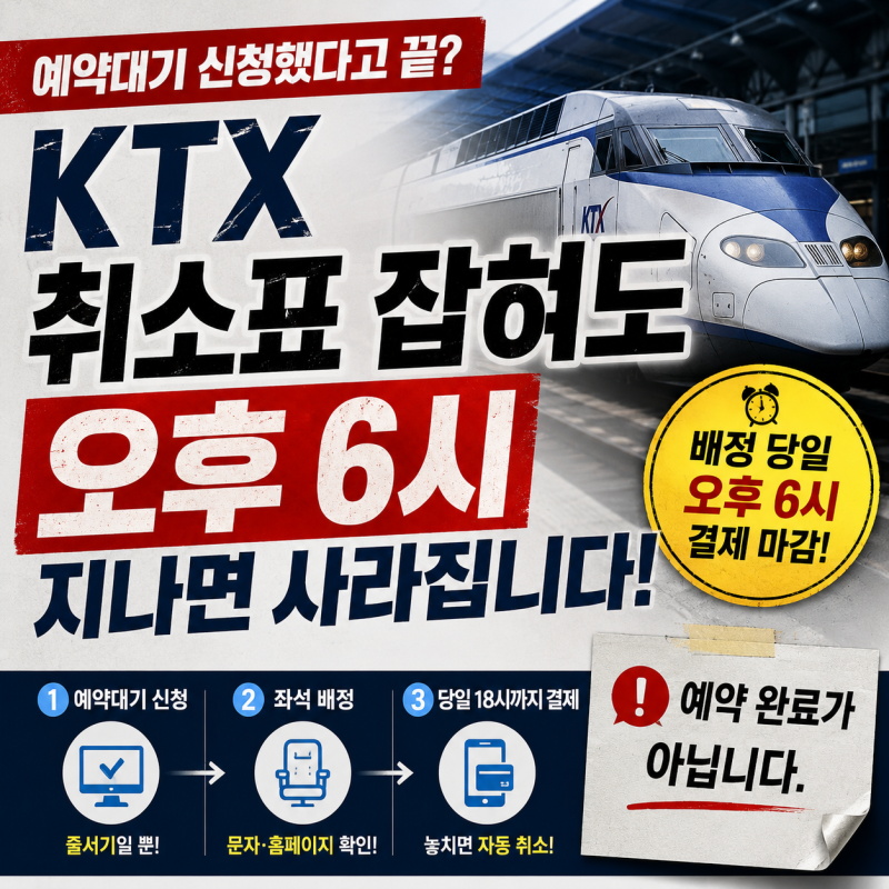 KTX 예약대기 걸었다고 끝? 취소표 잡혀도 ‘오후 6시’ 지나면 다시 사라집니다.