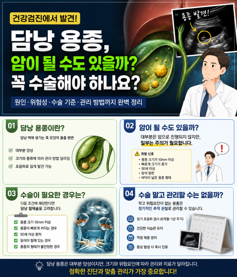건강검진에서 ‘담낭 용종’이 발견됐습니다. 암이 될 수도 있을까요? 꼭 수술해야 하나요?