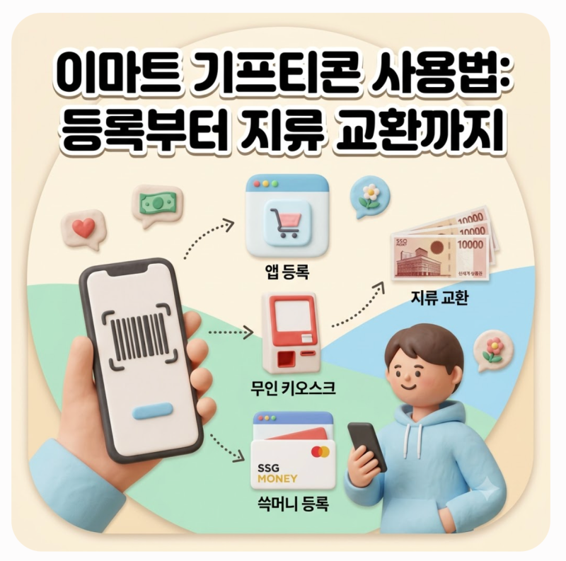 이마트 모바일 기프티콘 사용방법 스마트폰 등록 지류 금액권 상품권 교환까지