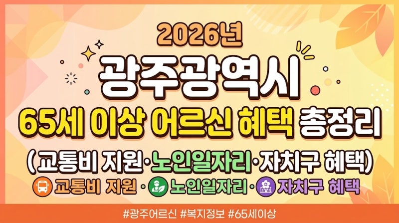 2026년 광주광역시 65세 이상 어르신 혜택 총정리 (교통비 지원·노인일자리·자치구 혜택)