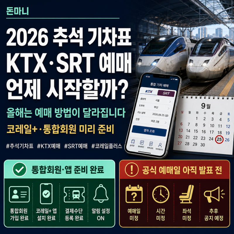 2026 추석 기차표 예매 언제 시작할까? KTX·SRT 올해는 예매 방법이 달라집니다
