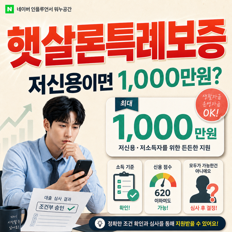 햇살론특례보증, 신용점수가 낮으면 1,000만원까지 누구나 받을 수 있을까?