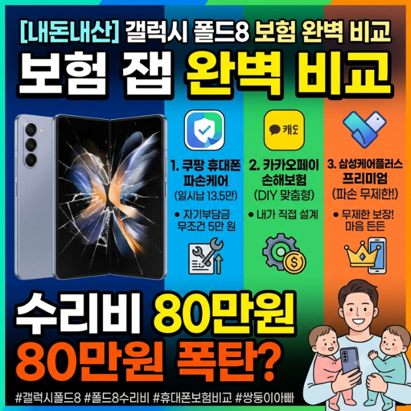 [내돈내산] 갤럭시 폴드8 보험 완벽 비교 | 쿠팡 vs 카카오 vs 삼케플 찐 분석 (수리비 80만원 폭....
