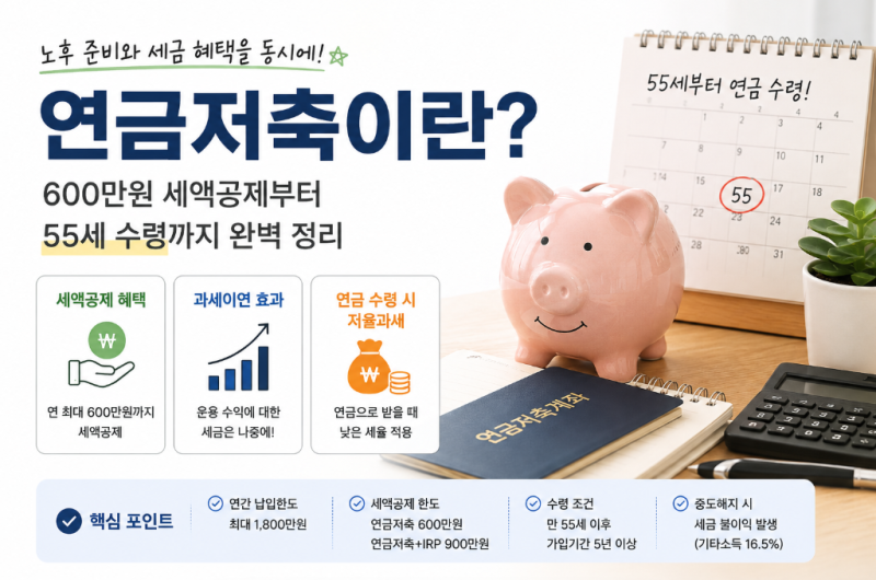 연금저축이란? 연 600만원 세액공제부터 55세 수령까지 완벽 정리연금저축 처음이라면 꼭 보....
