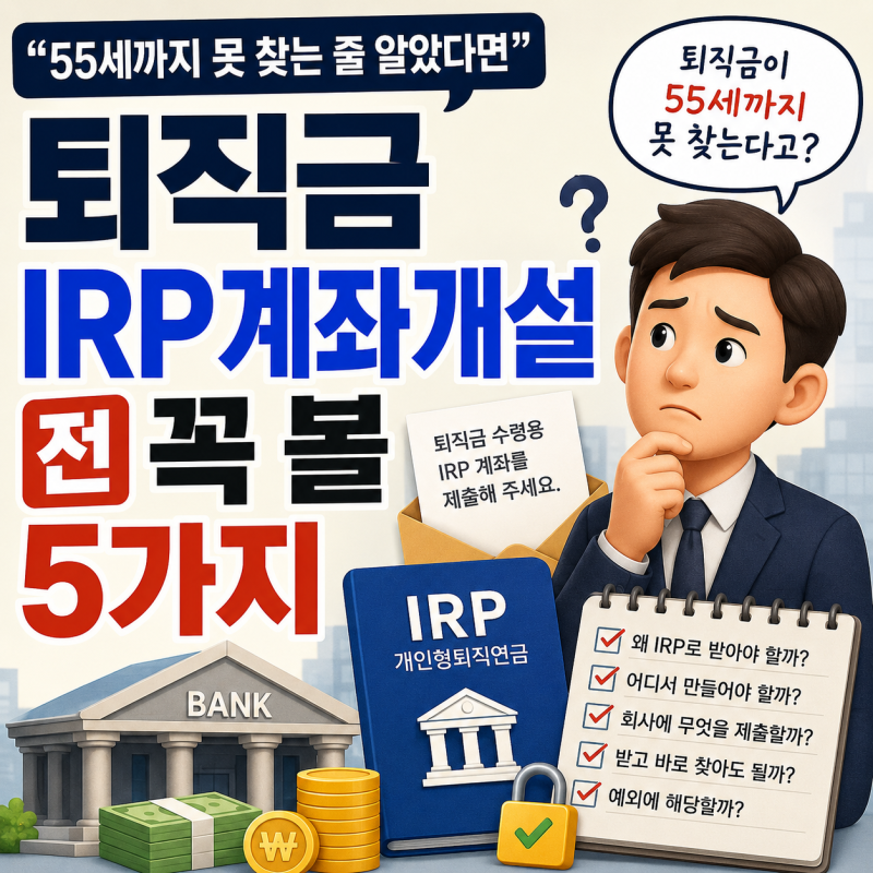 “55세까지 못 찾는 줄 알았다면” 퇴직금 IRP계좌개설 전 꼭 볼 5가지