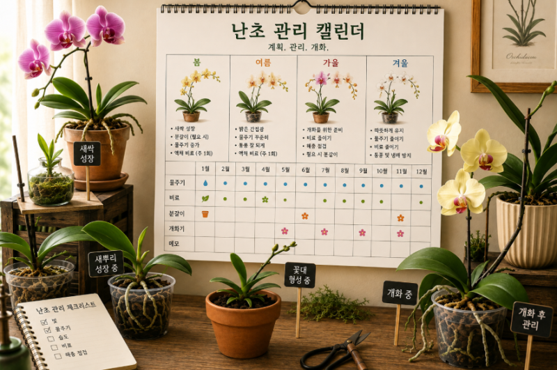 계절별 난 관리 캘린더 — 동양란·서양란 한눈에 (10편)