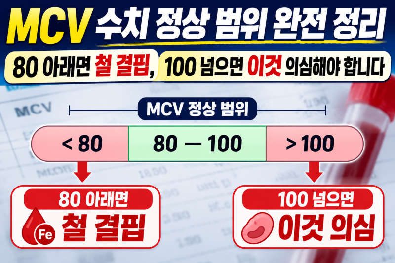 MCV 수치 정상 범위 완전 정리 — 80 아래면 철 결핍, 100 넘으면 이것 의심해야 합니다
