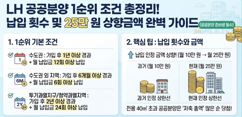LH 공공분양 1순위 조건 총정리! 납입 횟수 및 25만 원 상향금액 완벽 가이드 (공공분양 준비생....