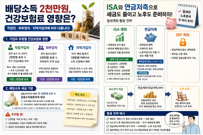 배당소득 2천만원 넘으면 건강보험료 폭탄? ISA·연금저축으로 절세하는 방법까지 총정리