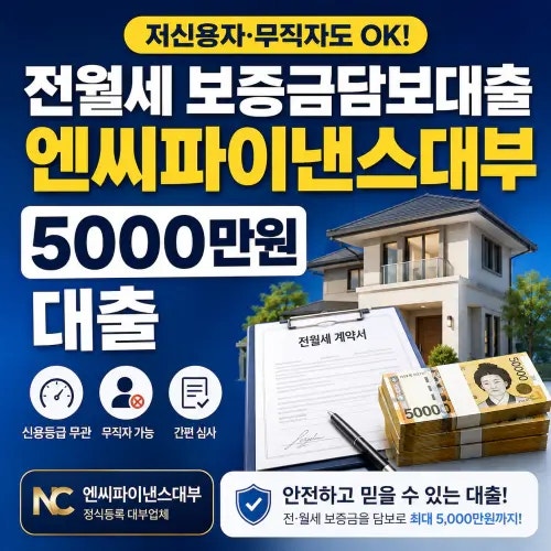 저신용자·무직자 전월세 보증금담보대출 | 엔씨파이낸스대부 5000만원 대출