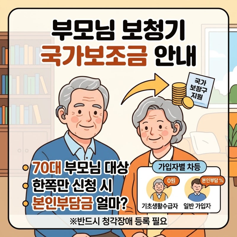 보청기 국가보조금 70대 부모님 한쪽만 신청하면 본인부담 얼마인가