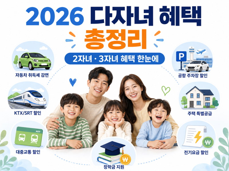 2026 다자녀 혜택 총정리｜2자녀부터 받을 수 있는 지원금·할인