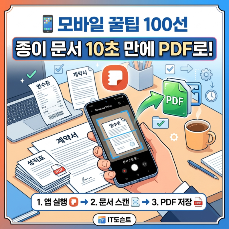 [모바일 꿀팁] 종이 문서를 10초 만에 PDF file로! 삼성 노트 앱 스캔 활용법- IT도슨트