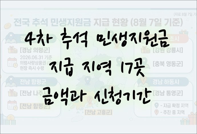 2026 4차 민생지원금 지급 지역과 신청기간, 대상 17곳 총정리
