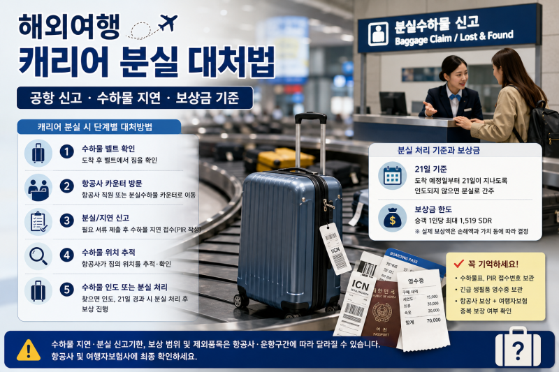 해외여행 캐리어 분실 대처법｜공항 신고·수하물 지연·보상금 기준