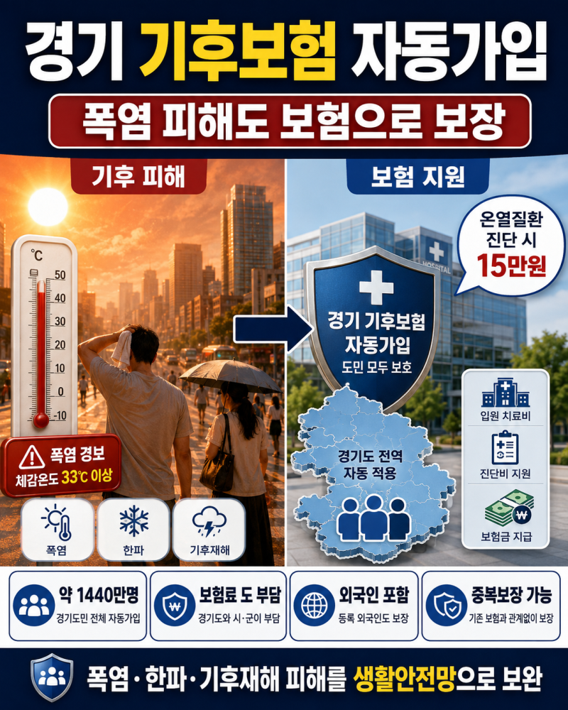 경기 기후보험 외국인도 자동가입? 폭염 진단비 15만원부터 중복보장까지