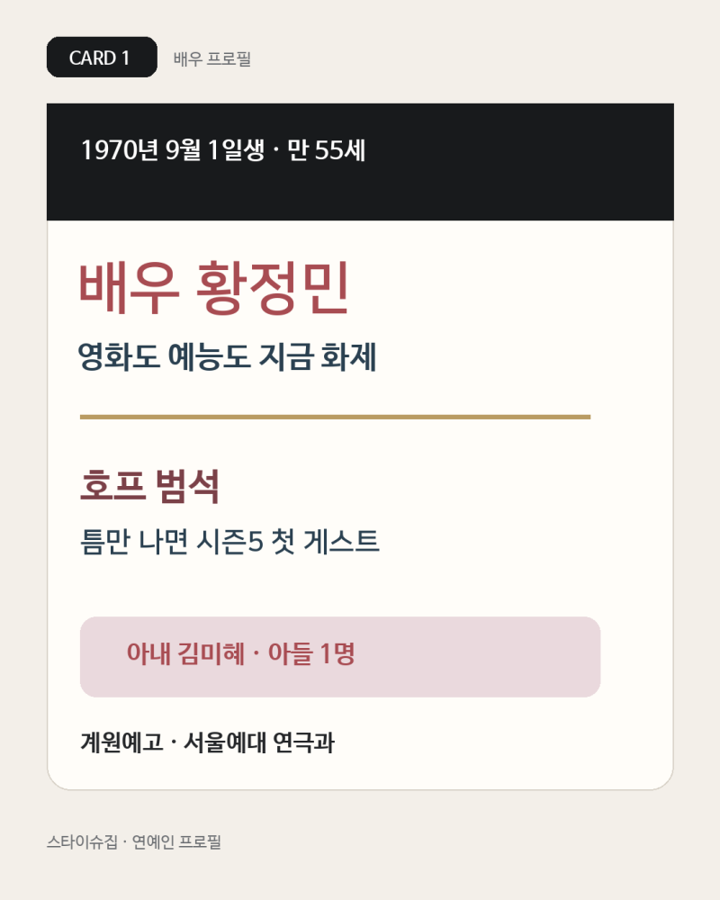 황정민 프로필 나이 아내 김미혜 아들, 호프·베테랑·서울의 봄 대표작
