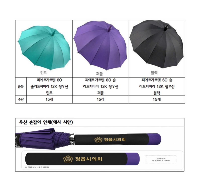 [장우산 판촉물 제작] 피에르가르뎅 60 자동 솔리드 자바라 우산/정담 디자인